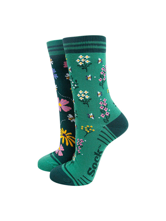 Floral-Combed-Cotton-Odd-Socks-in-Green-Mannequin