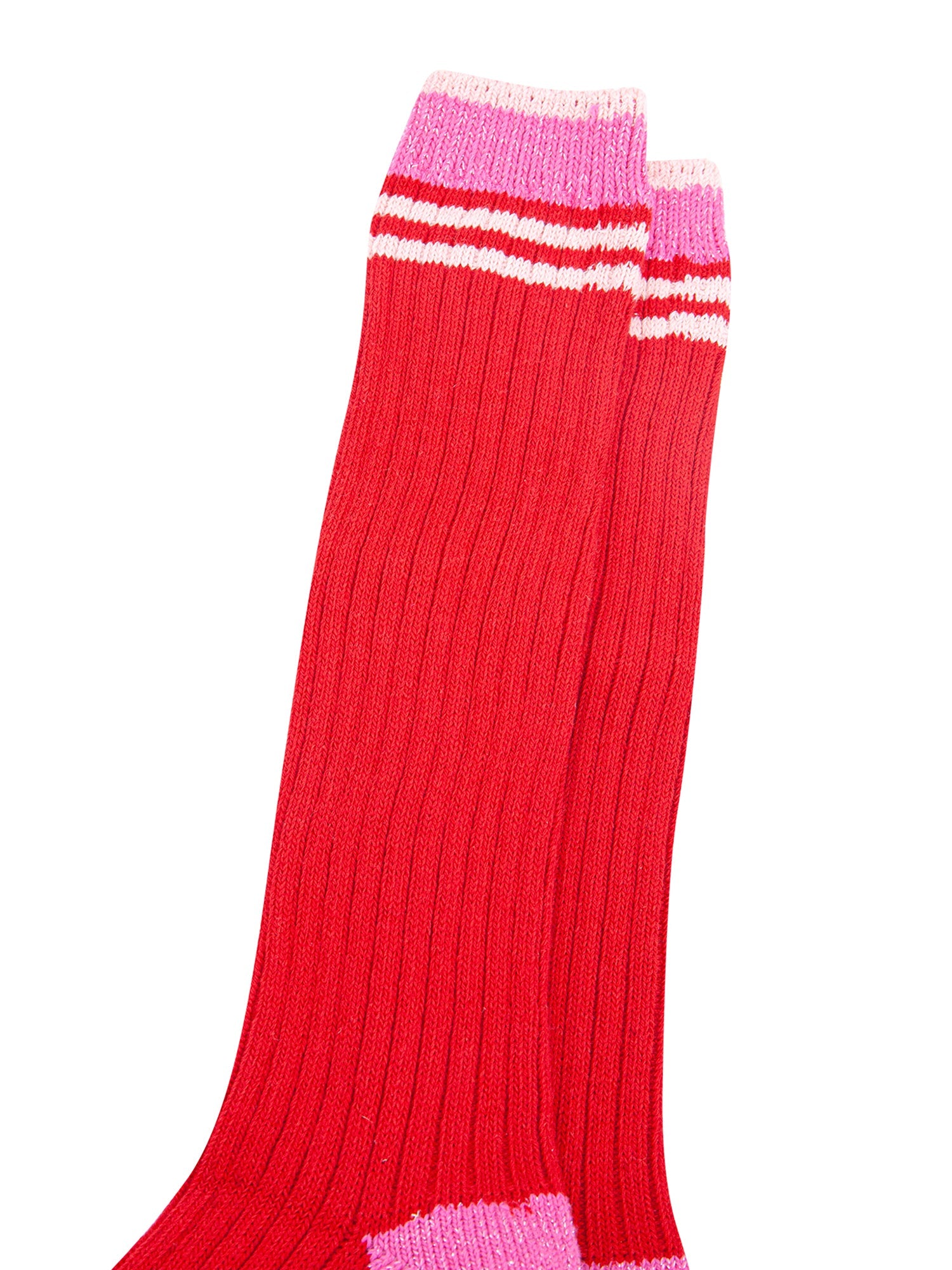 Striped-Combed-Cotton-Knee-High-Glitter-Socks-in-Red-Pink-close-up