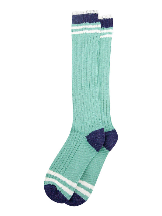 Striped Combed Cotton Knee High Glitter Socks in Green/Navy