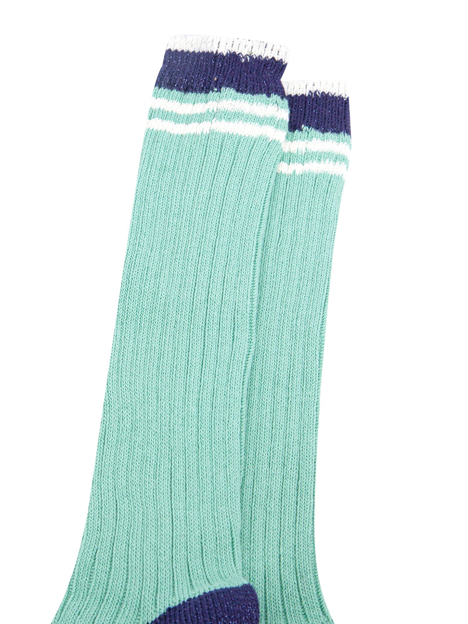Striped-Combed-Cotton-Knee-High-Glitter-Socks-in-Green-Navy-close-up
