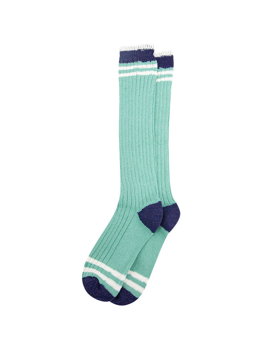 Striped Combed Cotton Knee High Glitter Socks in Green/Navy