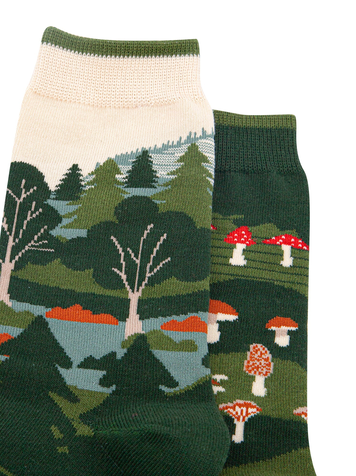 Woodland-Forest-Combed-Cotton-Odd-Socks-in-Green-Closeup