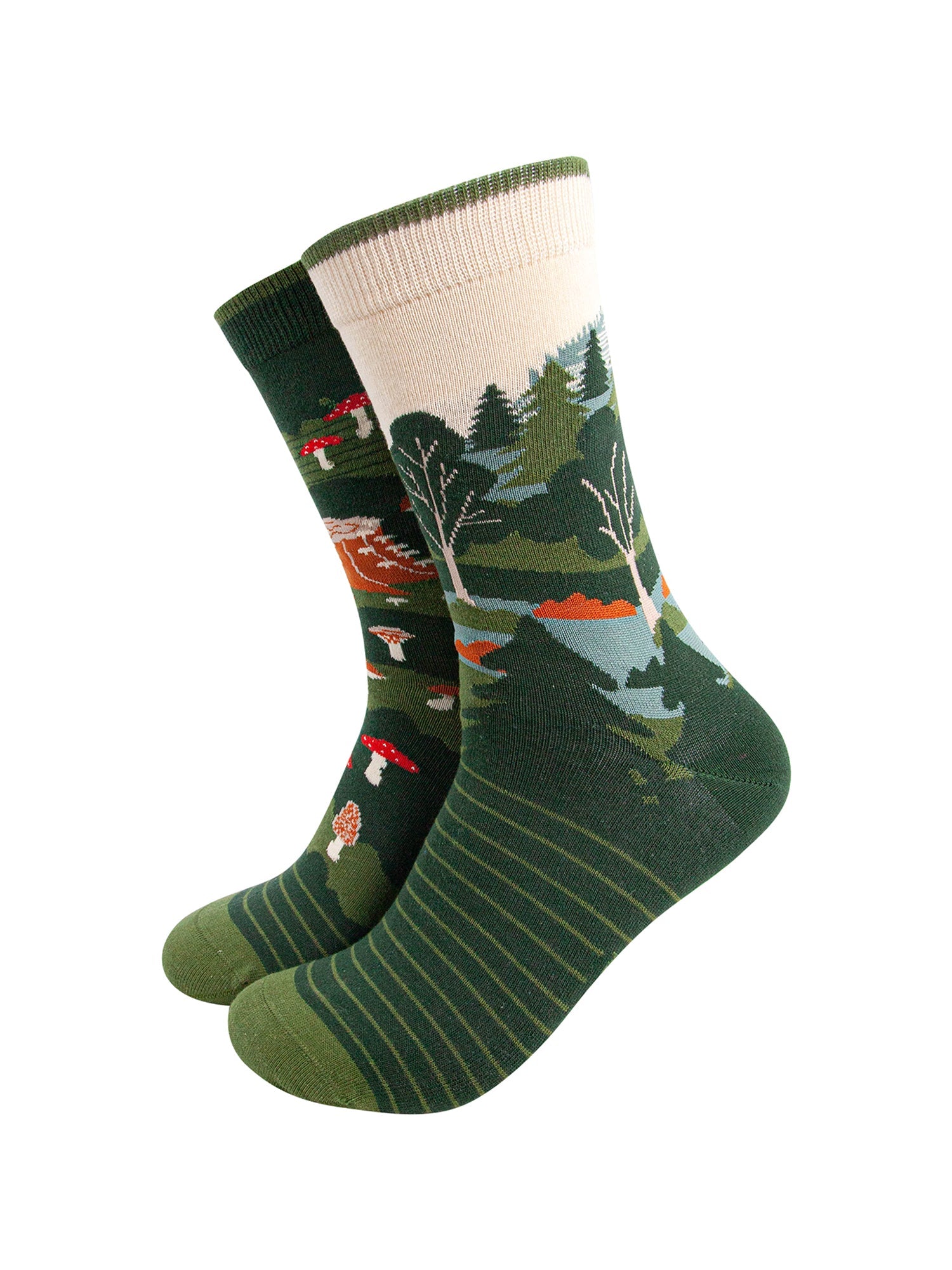 Woodland-Forest-Combed-Cotton-Odd-Socks-in-Green-Mannequin