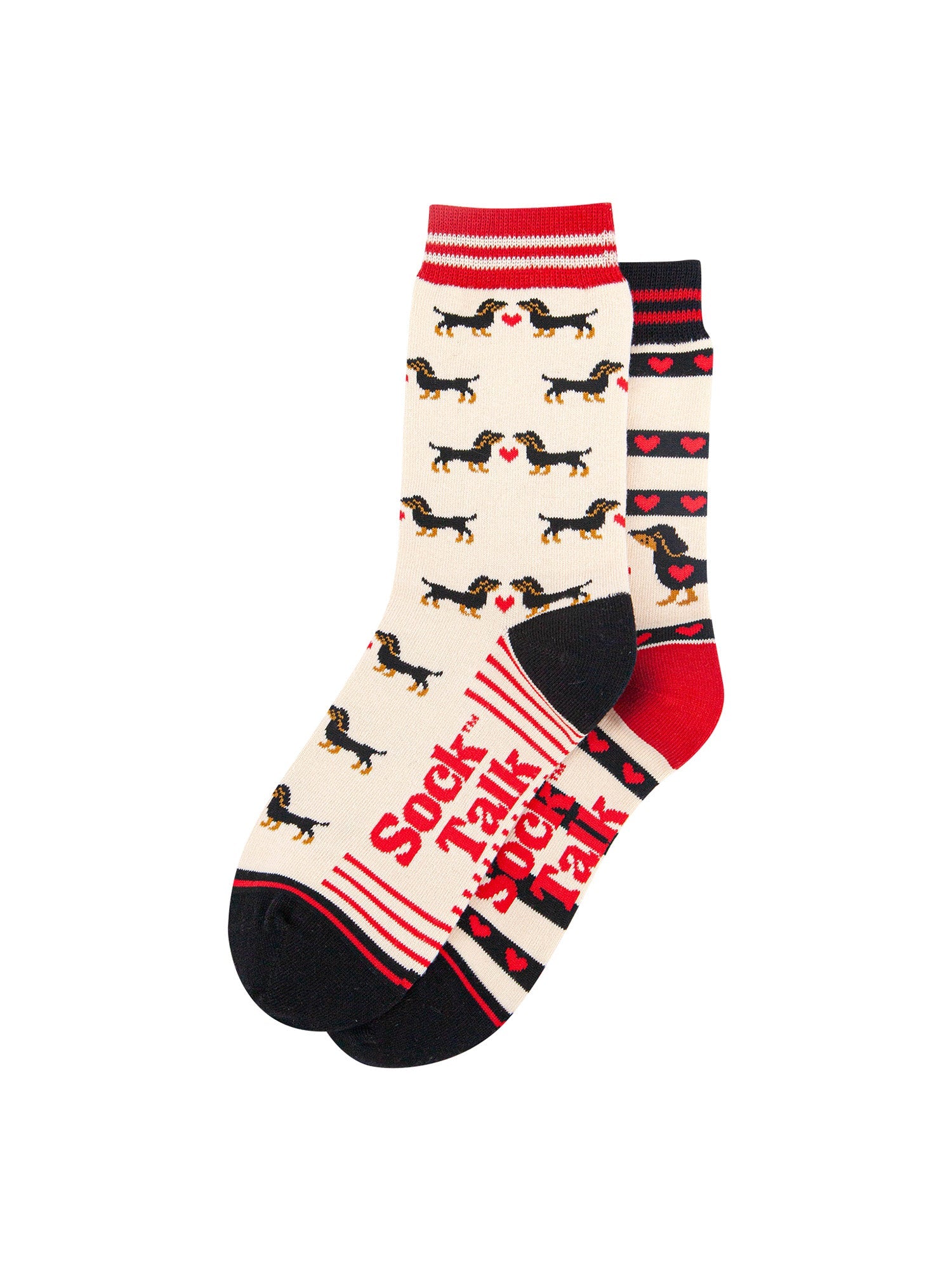 Sausage-Dogs-Hearts-Combed-Cotton-Odd-Socks-in-Cream-Lying-Flat