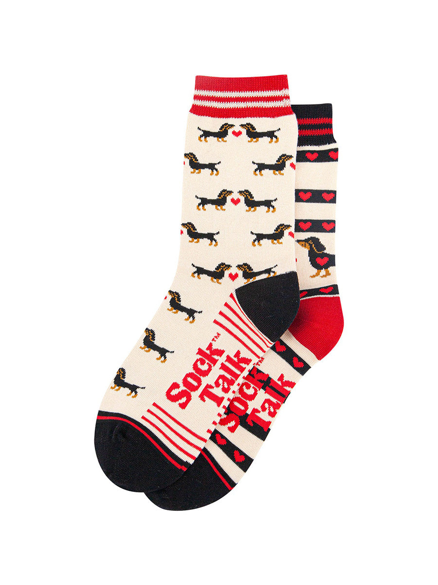 Sausage-Dogs-Hearts-Combed-Cotton-Odd-Socks-in-Cream-Lying-Flat