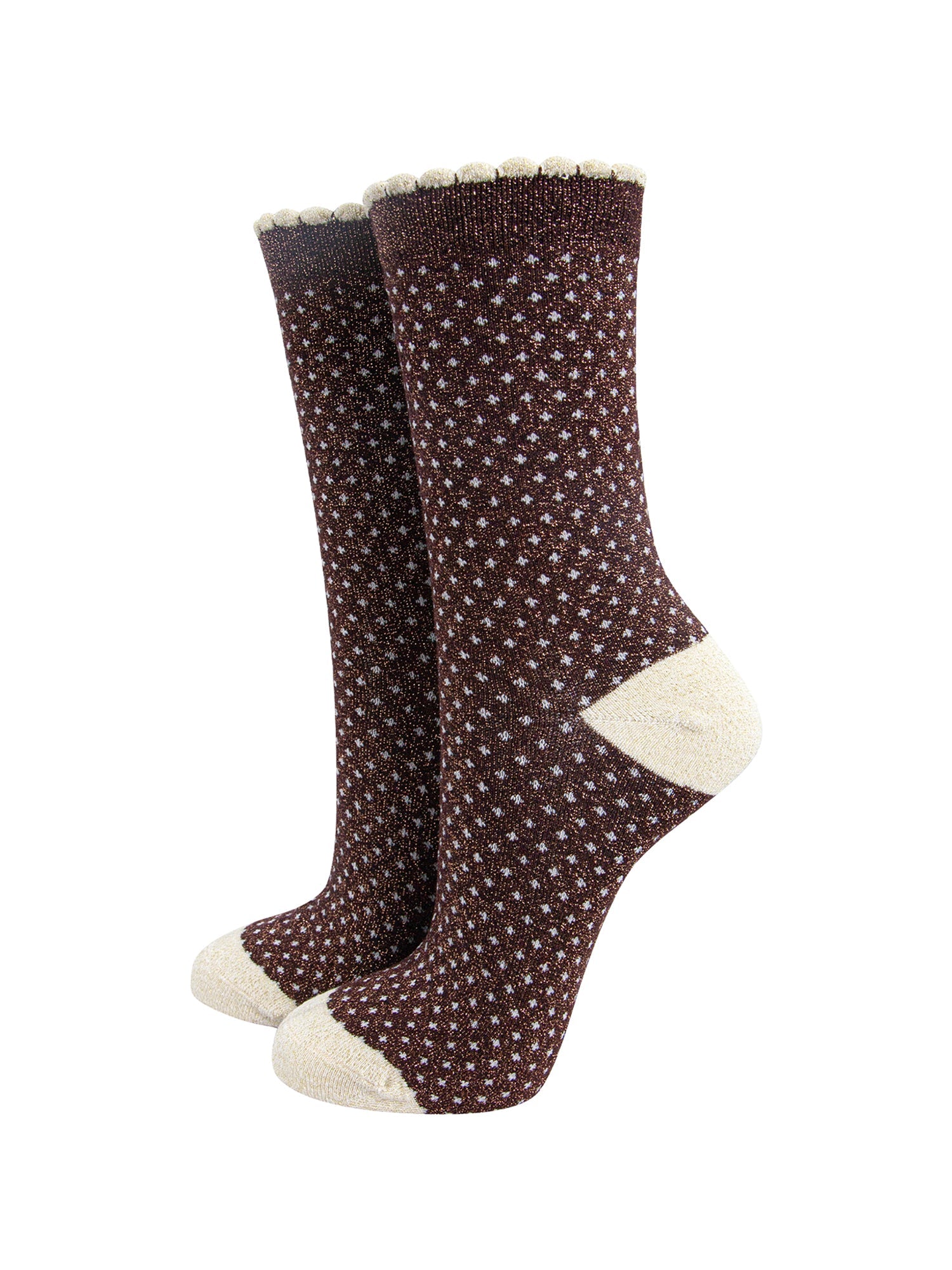 Polka-Dots-Combed-Cotton-Glitter-Socks-in-Chocolate-Brown-mannequin