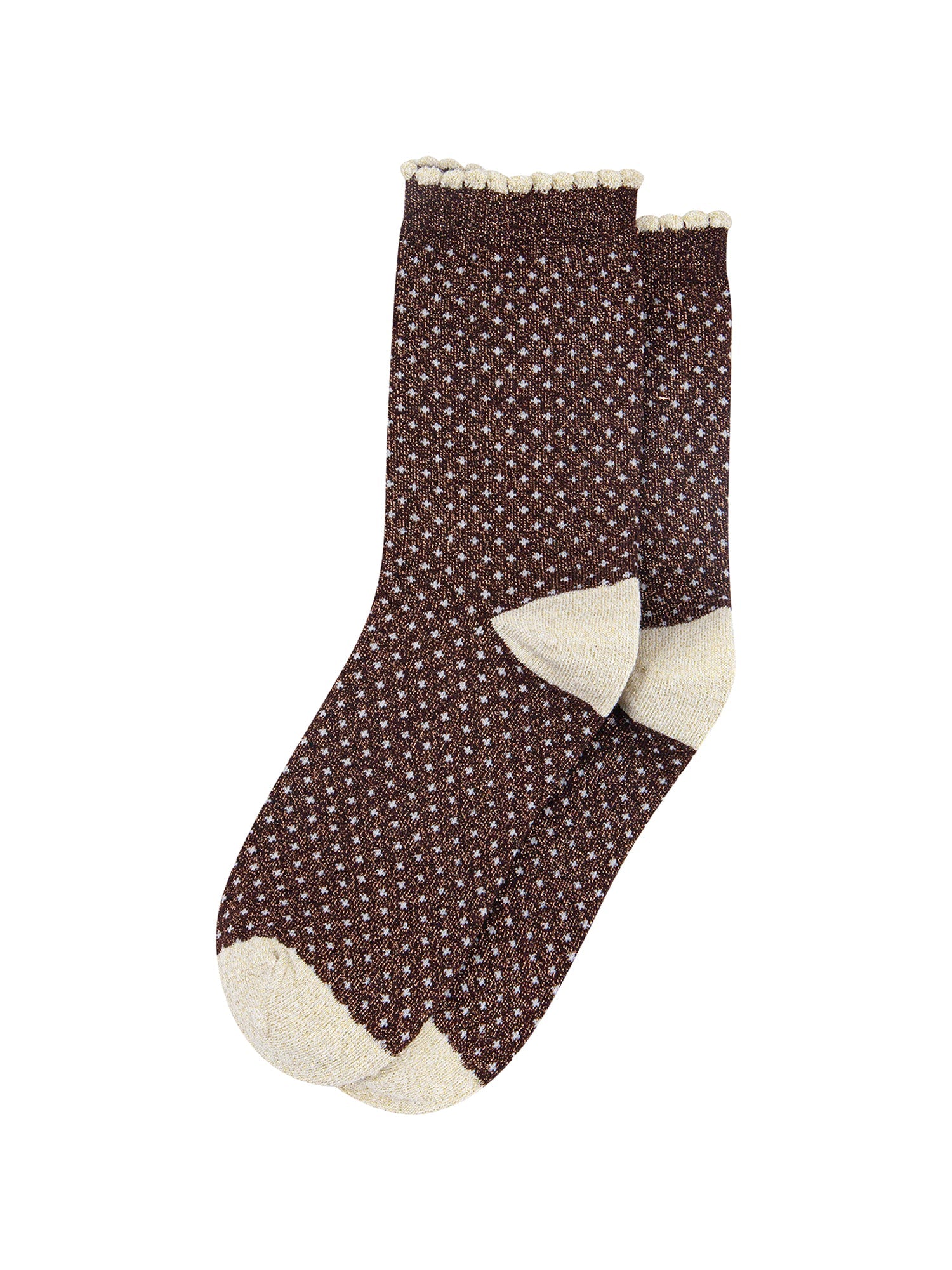 Polka-Dots-Combed-Cotton-Glitter-Socks-in-Chocolate-Brown-flat-lay