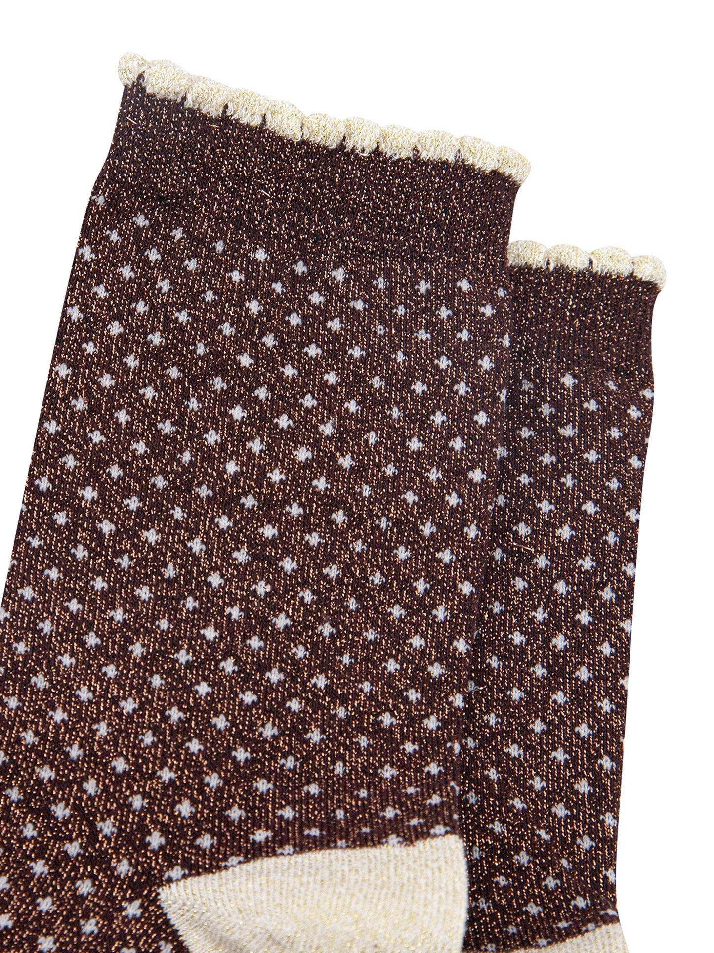 Polka-Dots-Combed-Cotton-Glitter-Socks-in-Chocolate-Brown-close-up