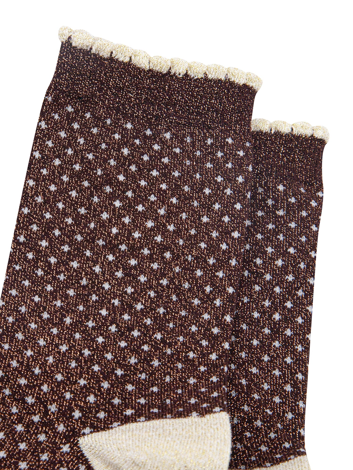 Polka-Dots-Combed-Cotton-Glitter-Socks-in-Chocolate-Brown-close-up