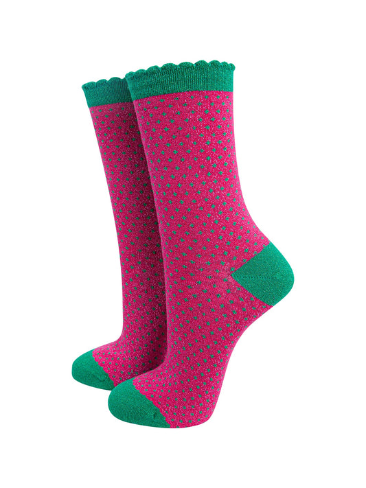 Polka-Dots-Combed-Cotton-Glitter-Socks-in-Hot-Pink-mannequin