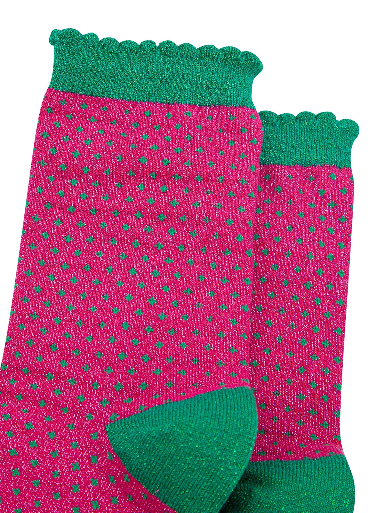 Polka-Dots-Combed-Cotton-Glitter-Socks-in-Hot-Pink-close-up