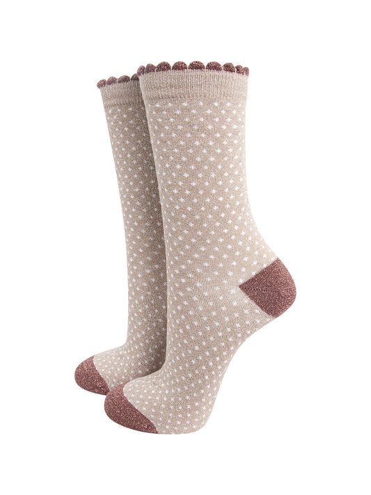 Polka-Dots-Combed-Cotton-Glitter-Socks-in-Soft-Beige-mannequin