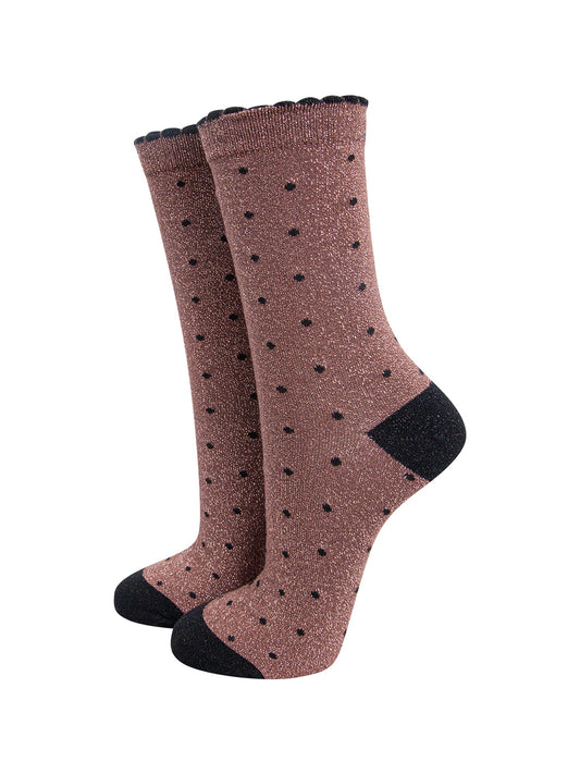 Small-Spots-Combed-Cotton-Glitter-Socks-in-Chocolate-Brown-Black-mannequin