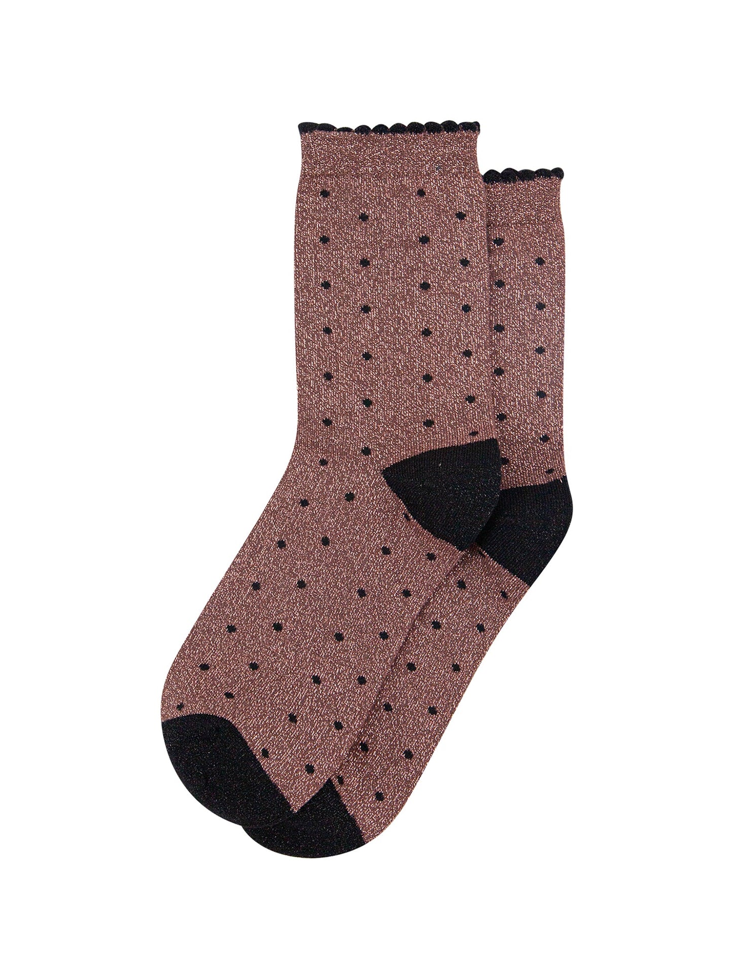 Small-Spots-Combed-Cotton-Glitter-Socks-in-Chocolate-Brown-Black-flat-lay