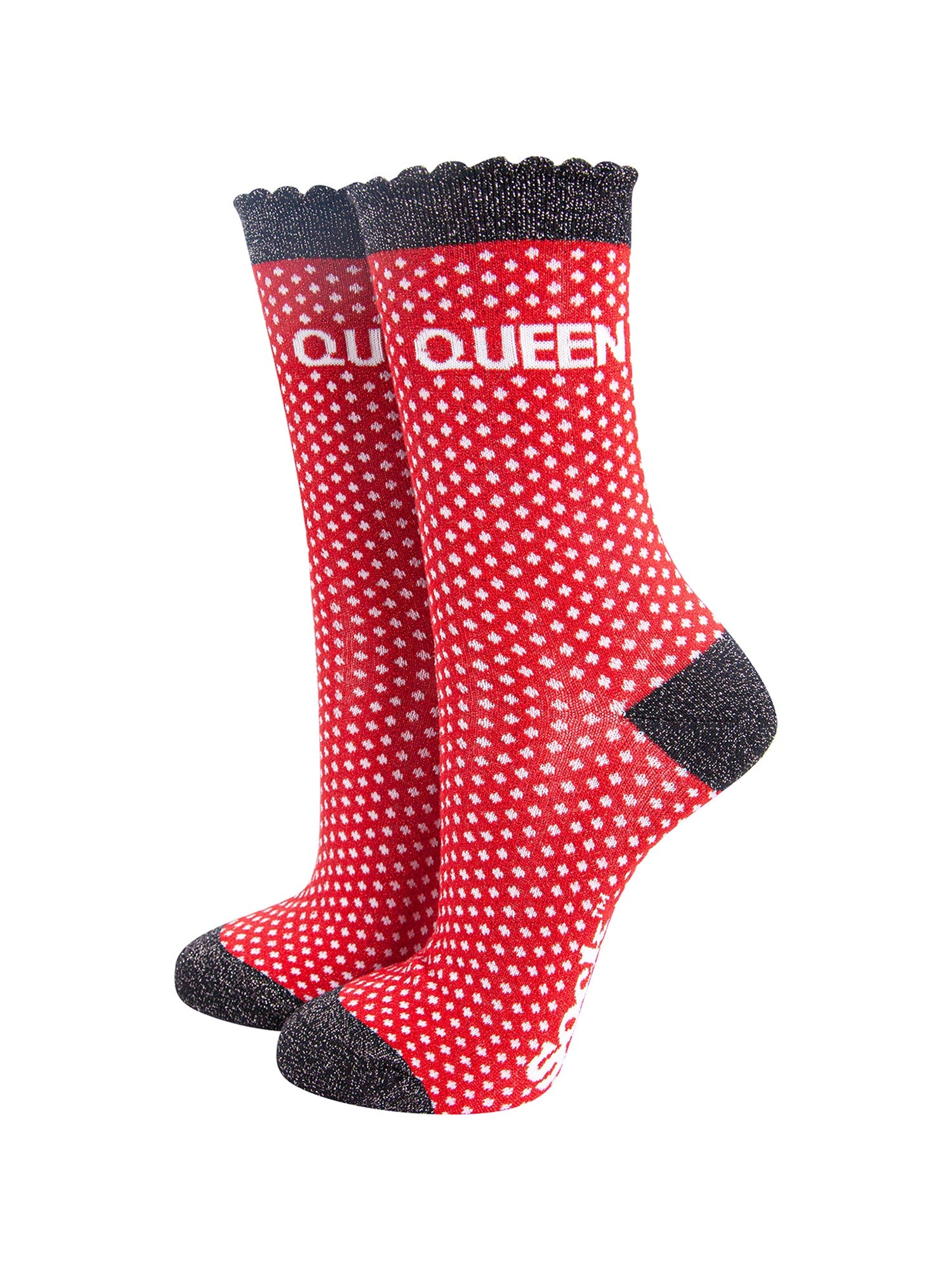 Queen-Spotted-Combed-Cotton-Glitter-Socks-in-Red-mannequin