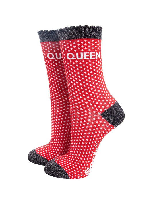 Queen-Spotted-Combed-Cotton-Glitter-Socks-in-Red-mannequin