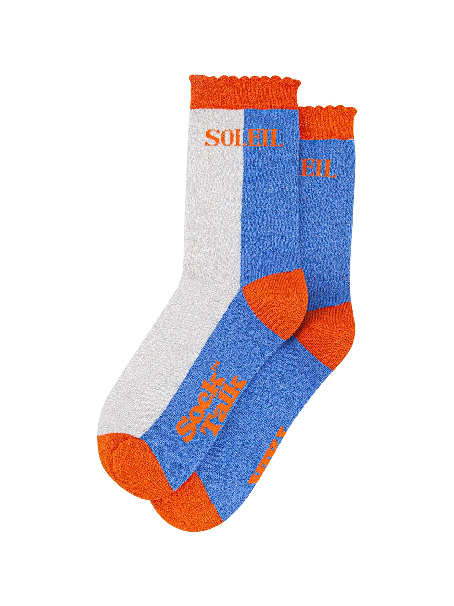 Colour-Block-Combed-Cotton-Glitter-Socks-in-Blue-Orange-flat-lay