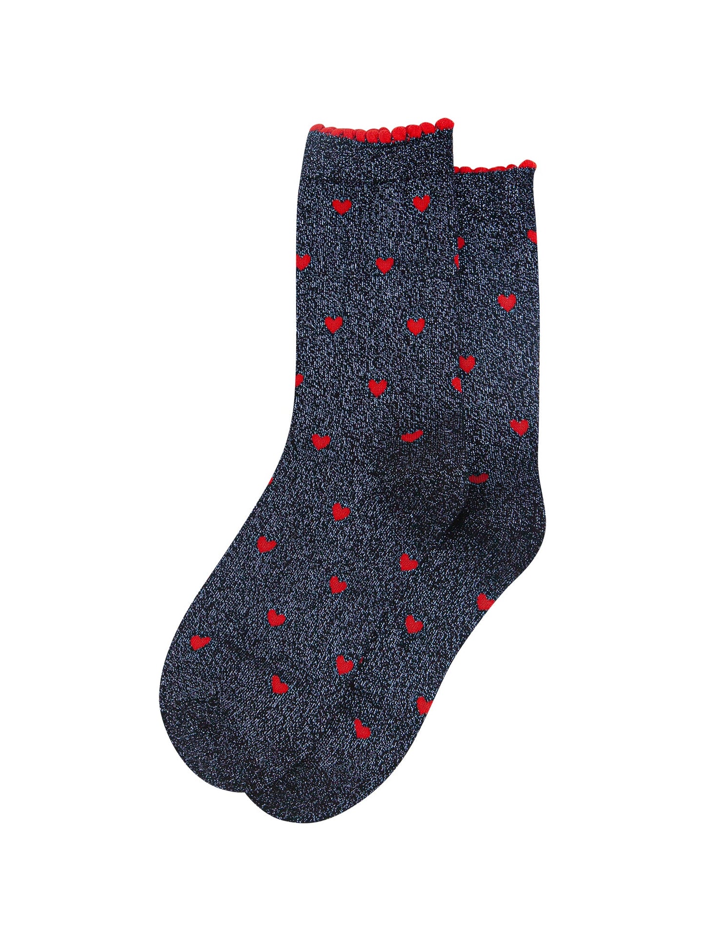 Love-Hearts-Combed-Cotton-Glitter-Socks-in-Navy-Blue-Red-flat-lay