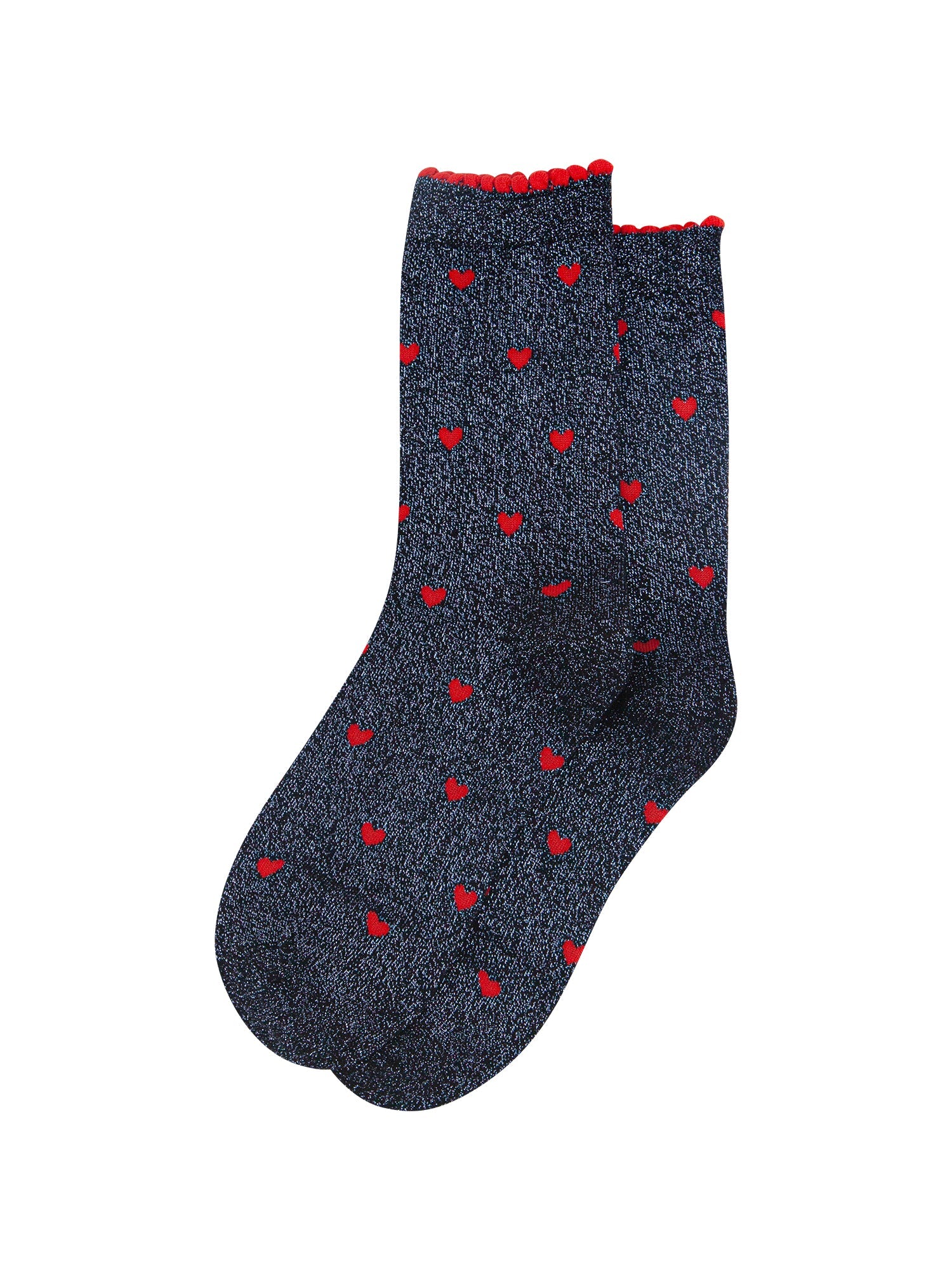 Love-Hearts-Combed-Cotton-Glitter-Socks-in-Navy-Blue-Red-flat-lay