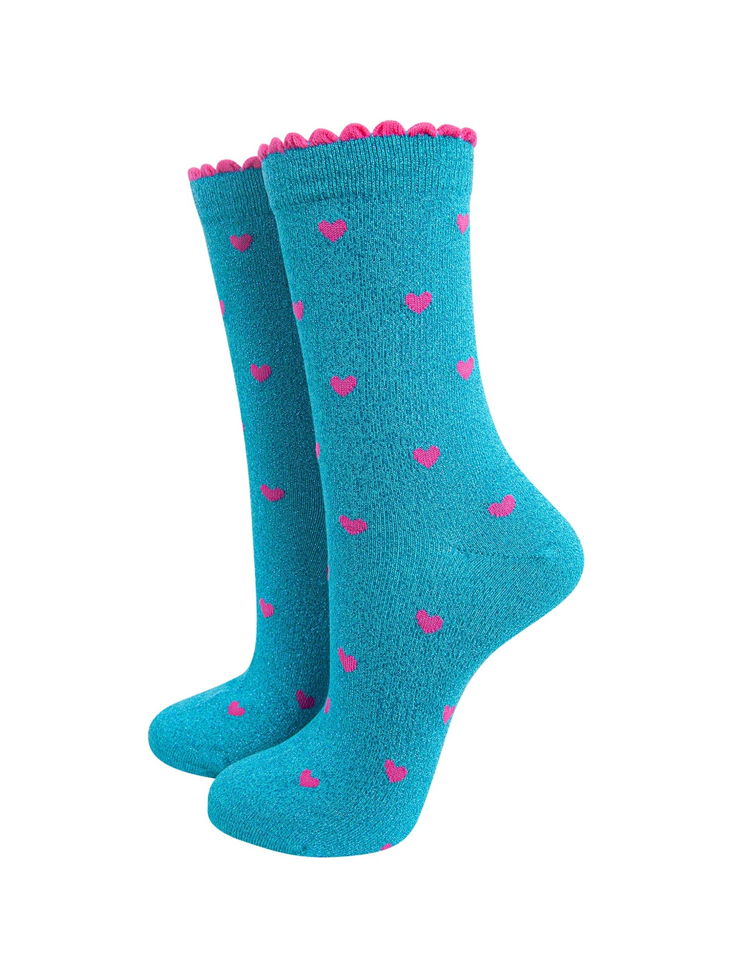 Love-Hearts-Combed-Cotton-Glitter-Socks-in-Turquoise-mannequin