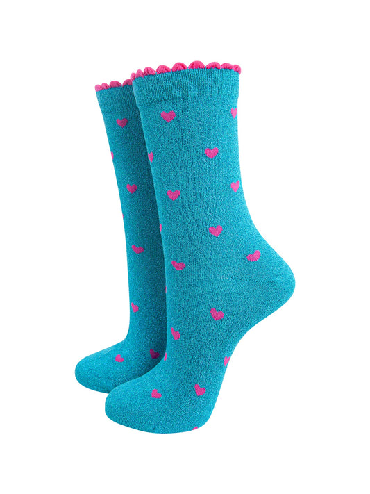Love-Hearts-Combed-Cotton-Glitter-Socks-in-Turquoise-mannequin
