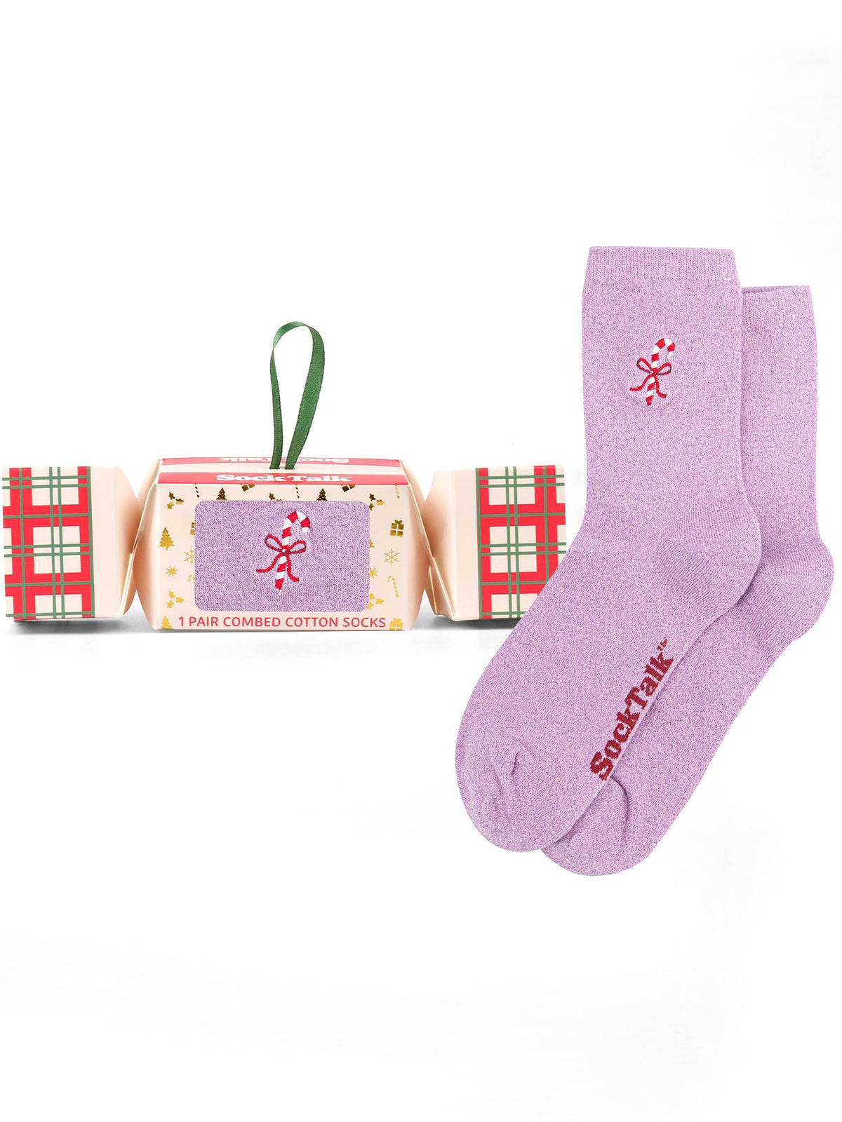 Candy-Cane-Embroidered-Combed-Cotton-Glitter-Crew-Socks-Christmas-Cracker-Gift-Box-in-Pink