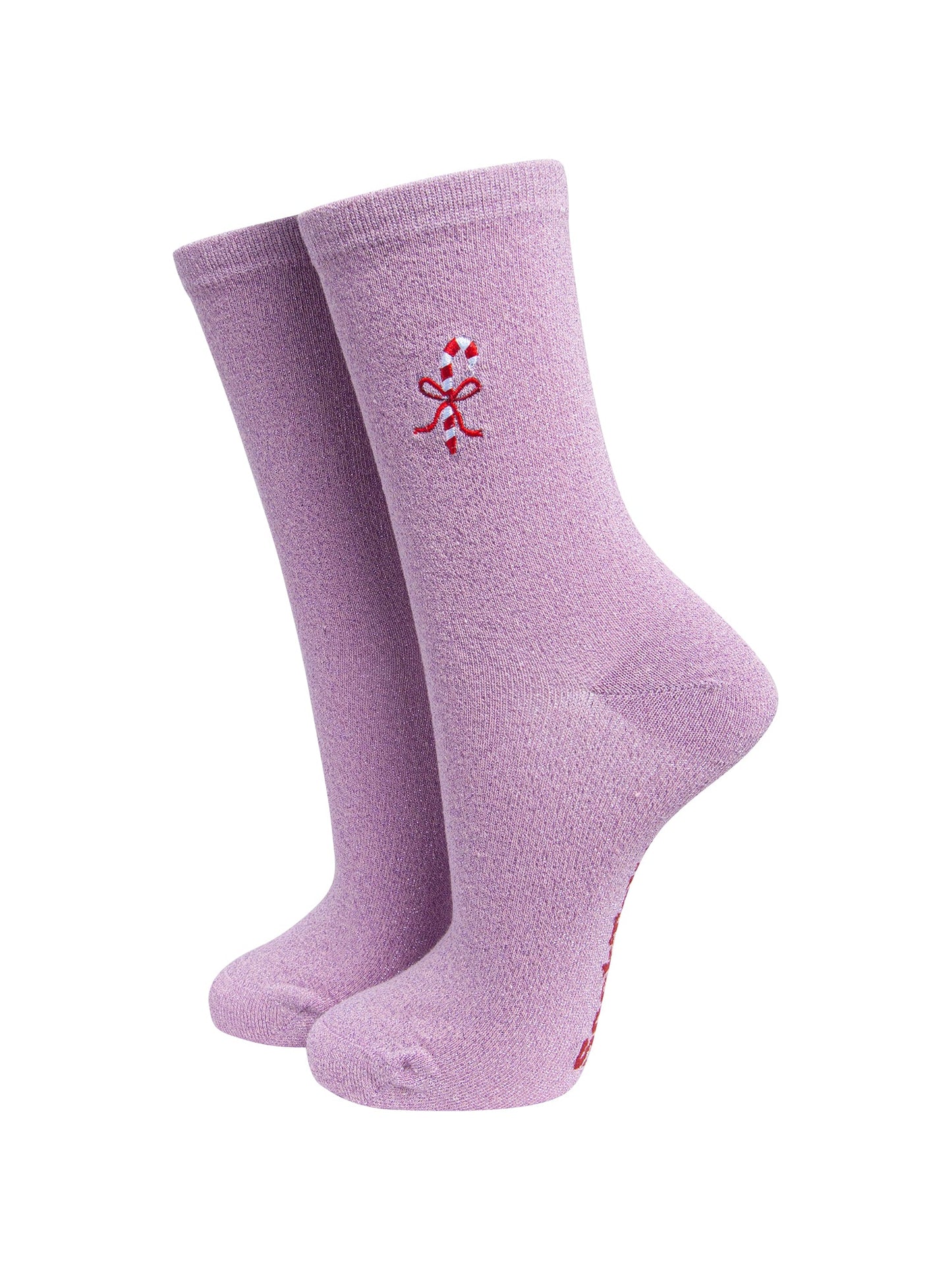 Candy-Cane-Combed-Cotton-Glitter-Embroidered-Socks-in-Light-Pink-On-Mannequin
