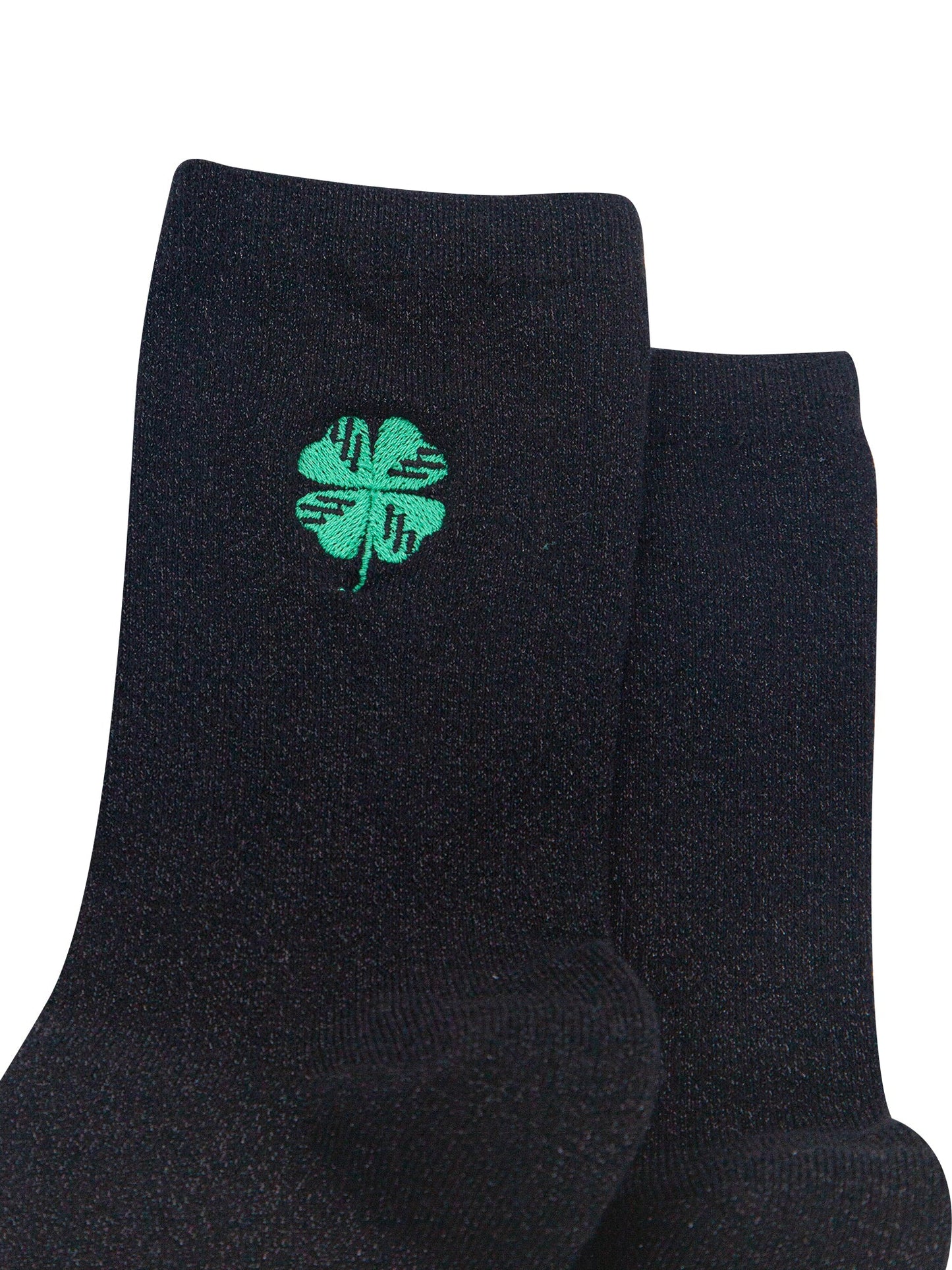 Four-Leaf-Clover-Combed-Cotton-Glitter-Embroidered-Socks-in-Black-Close-Up