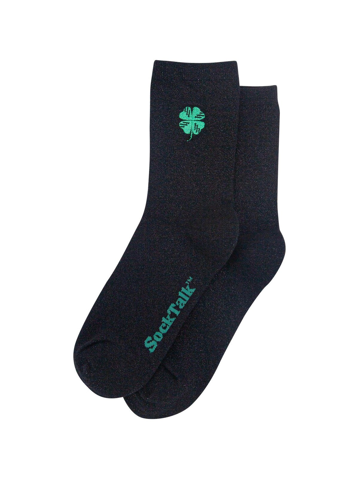 Four-Leaf-Clover-Combed-Cotton-Glitter-Embroidered-Socks-in-Black-Laid-Flat