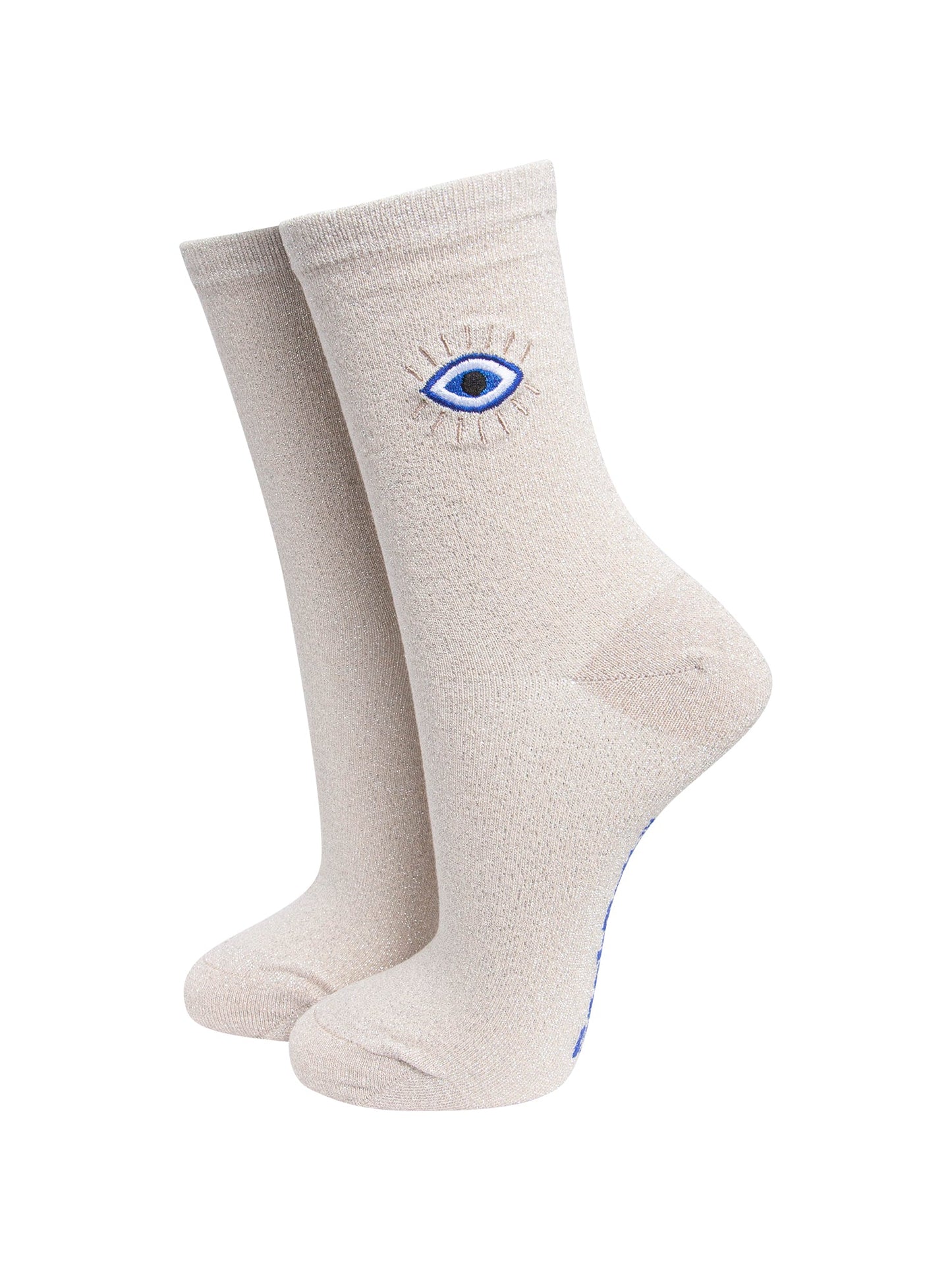 Nazar-Combed-Cotton-Glitter-Embroidered-Socks-in-Cream-On-Mannequin