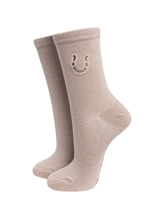 Horseshoe-Combed-Cotton-Glitter-Embroidered-Socks-in-Beige-On-Mannequin