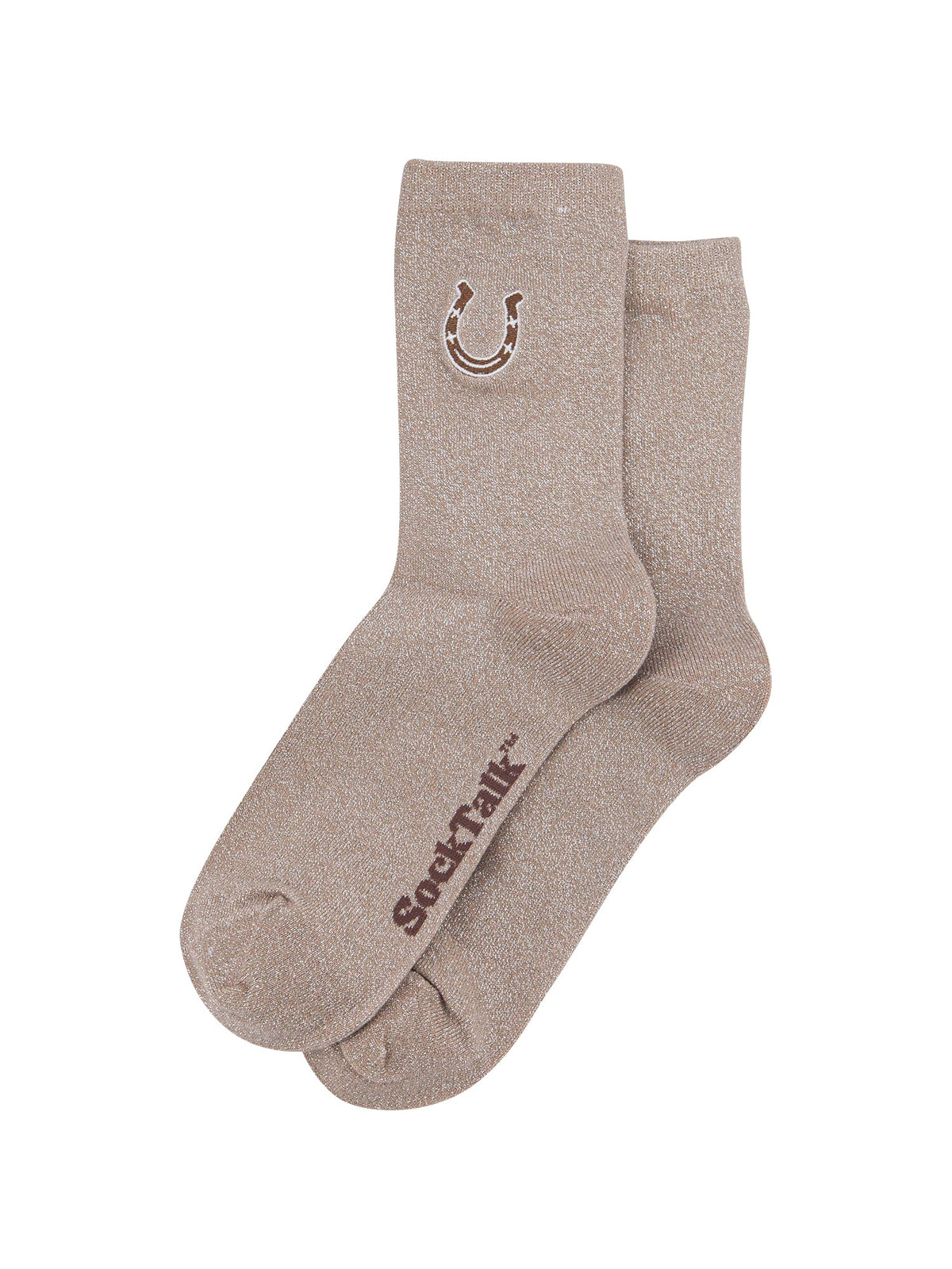 Horseshoe-Combed-Cotton-Glitter-Embroidered-Socks-in-Beige-Laid-Flat