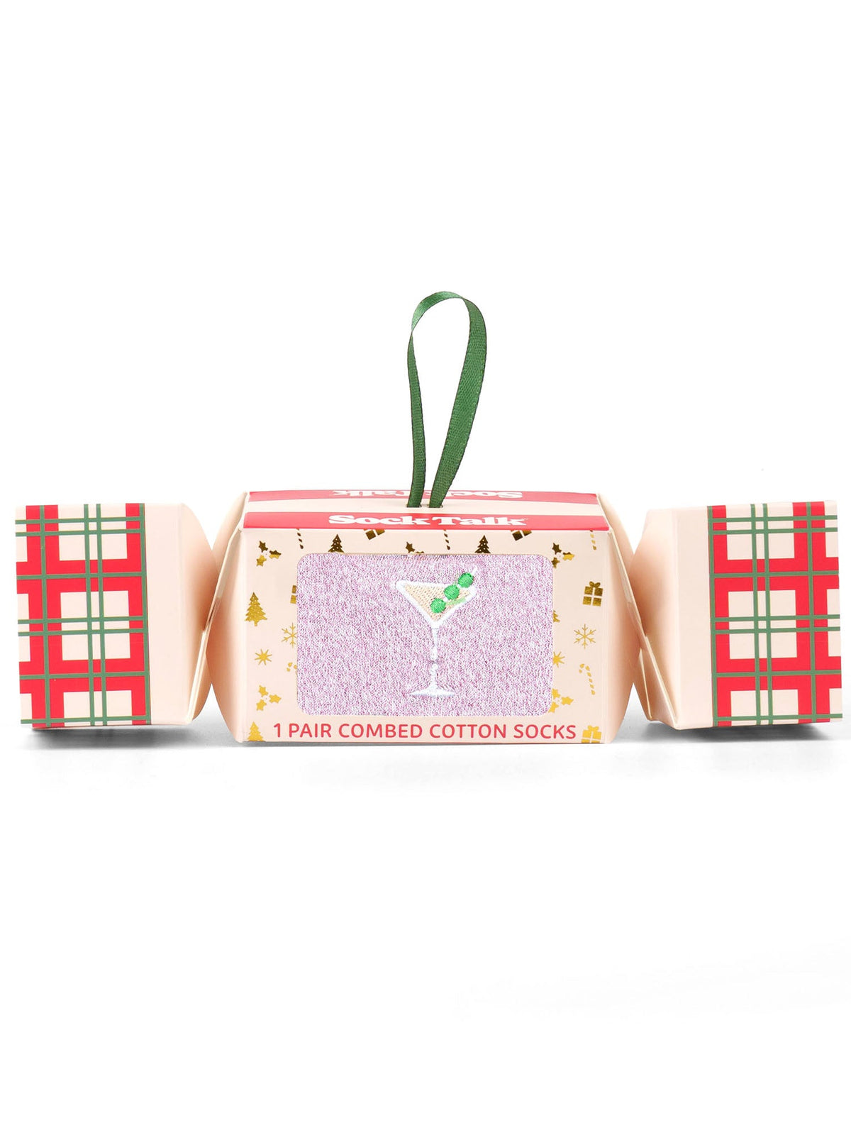 Martini-Cocktail-Embroidered-Combed-Cotton-Glitter-Crew-Socks-Christmas-Cracker-Gift-Box-in-Pink