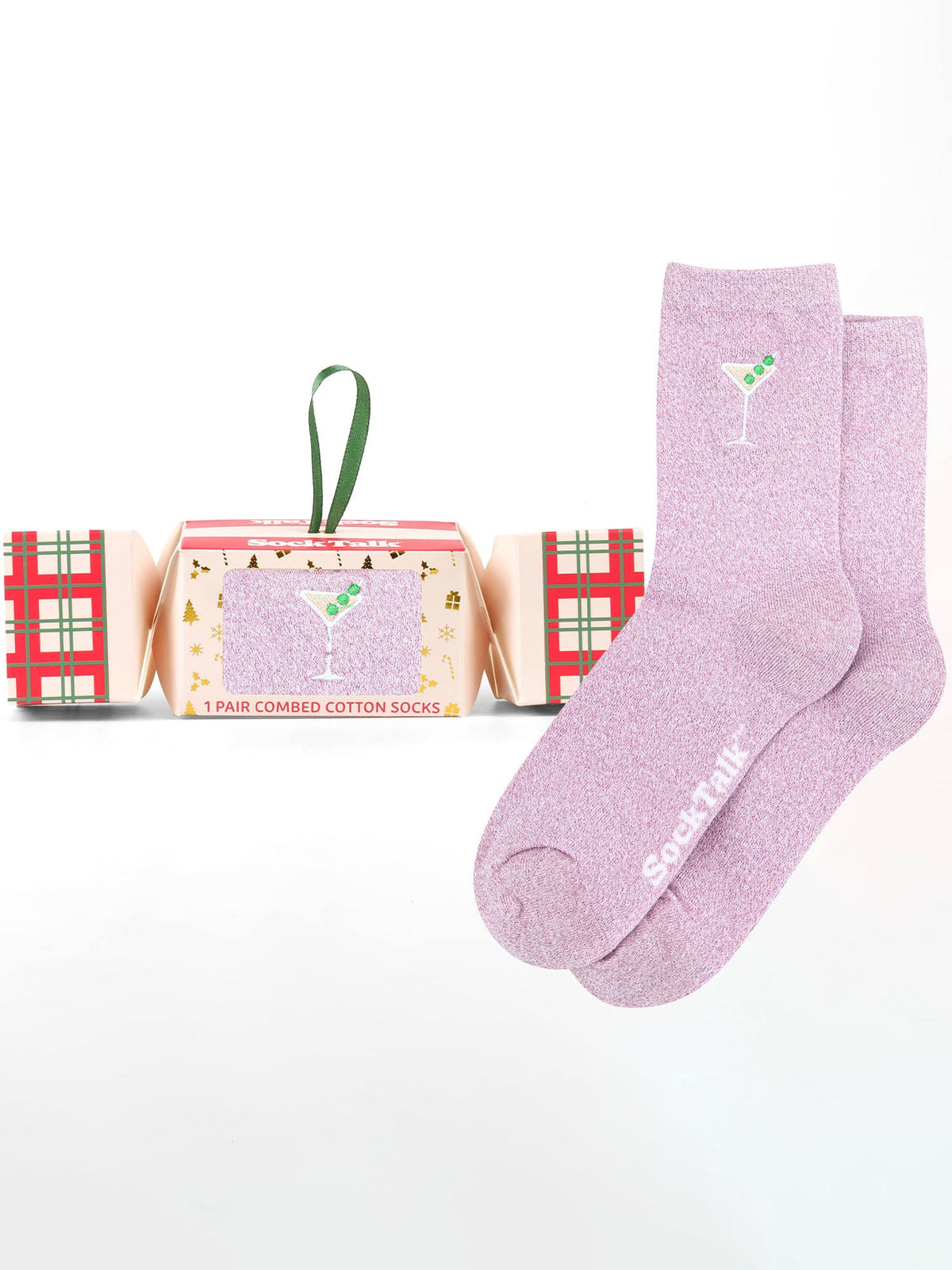 Martini-Cocktail-Embroidered-Combed-Cotton-Glitter-Crew-Socks-Christmas-Cracker-Gift-Box-in-Pink