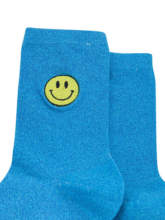 Smiley-Face-Combed-Cotton-Glitter-Embroidered-Socks-in-Electric-Blue-Close-Up