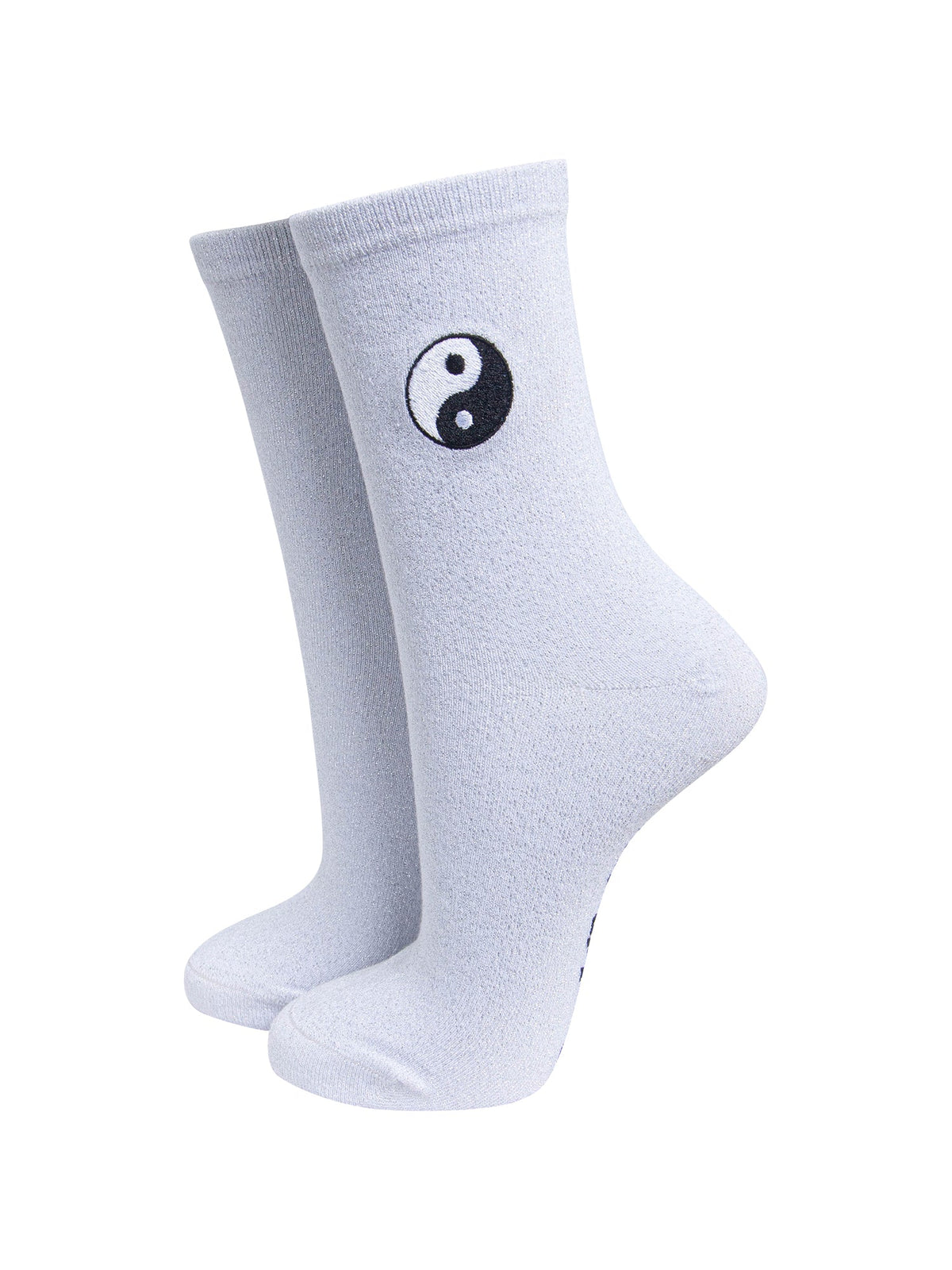 Yin-Yang-Combed-Cotton-Glitter-Embroidered-Socks-in-White-On-Mannequin