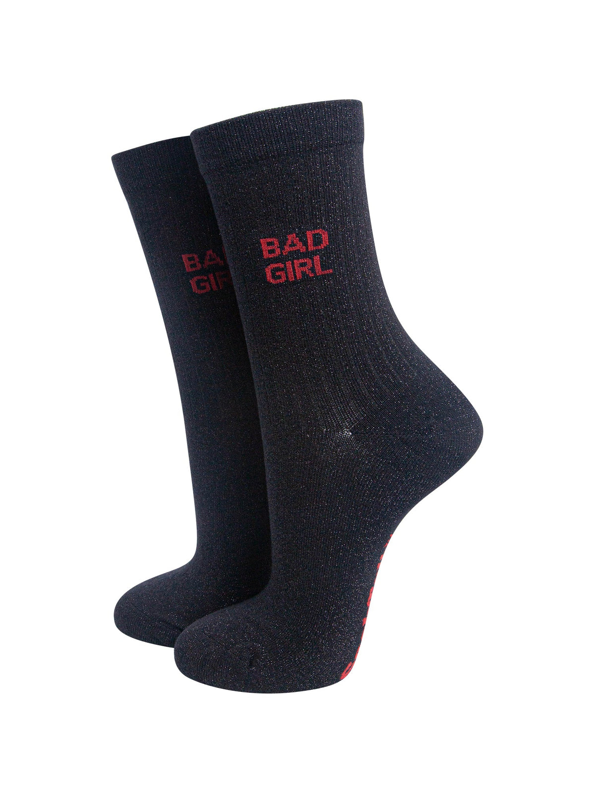 Bad-Girl-Combed-Cotton-Glitter-Socks-in-Black-On-Mannequin