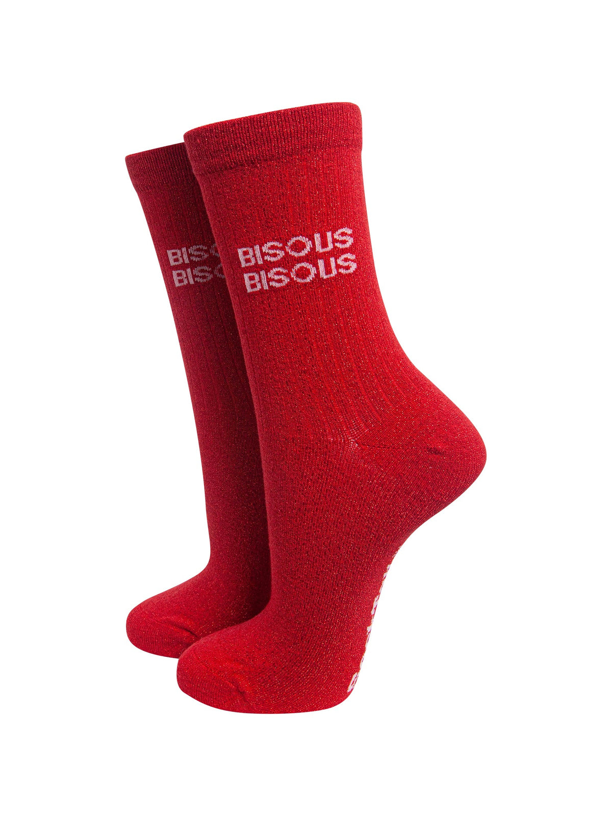 Bisous Bisous Combed Cotton Glitter Socks in Red