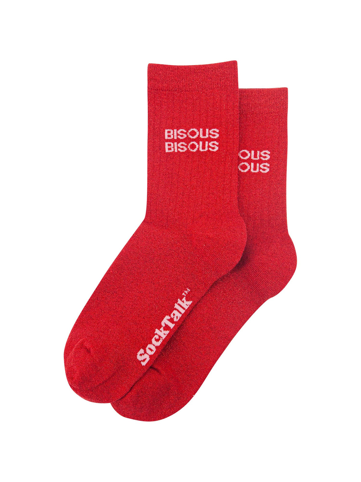 Bisous Bisous Combed Cotton Glitter Socks in Red