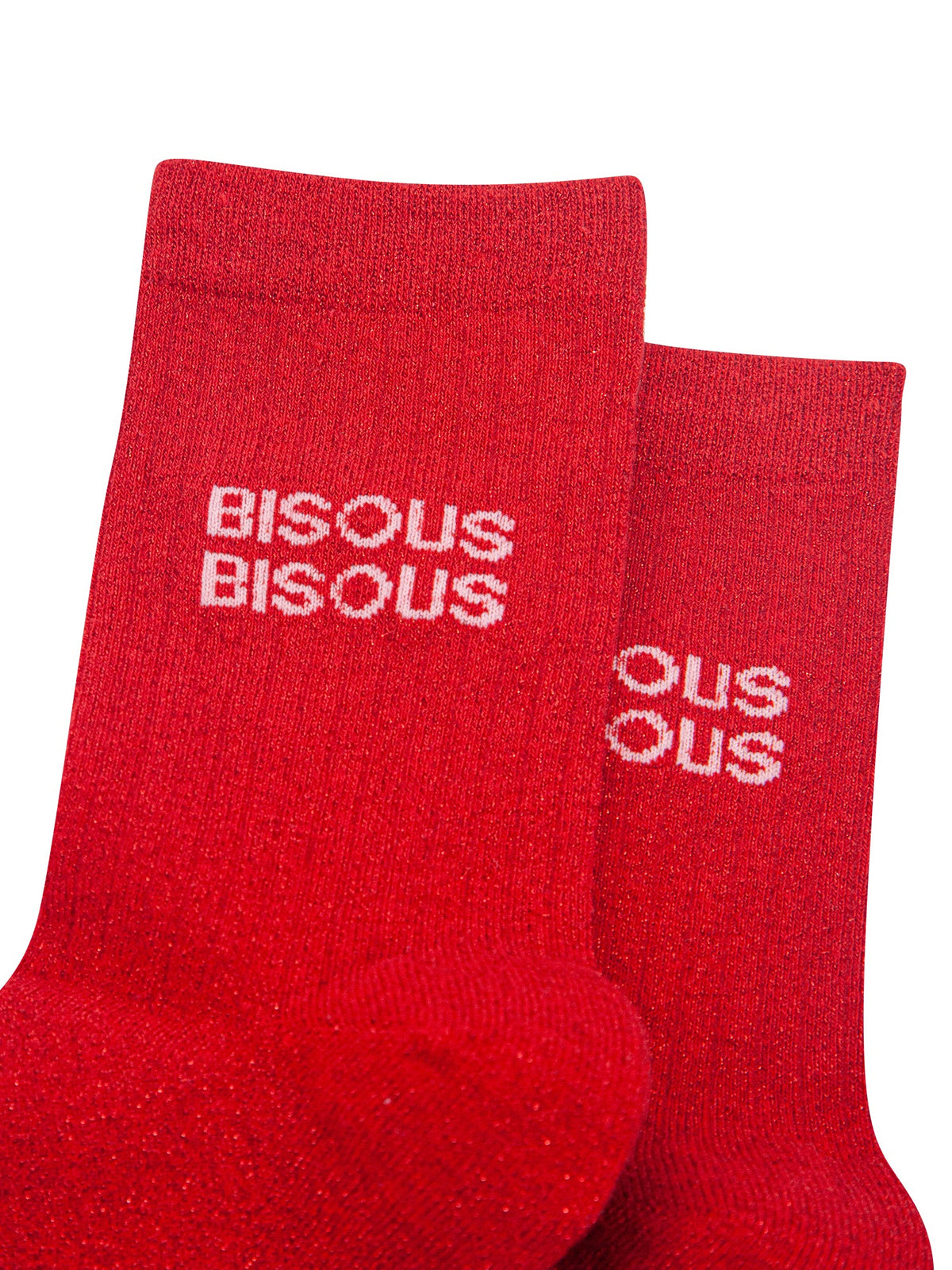 Bisous Bisous Combed Cotton Glitter Socks in Red