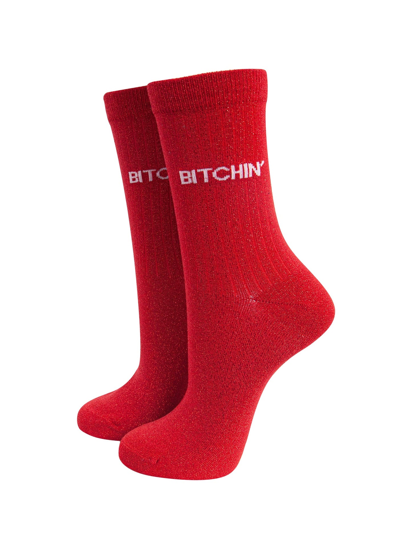 Bitchin Combed Cotton Glitter Socks in Red