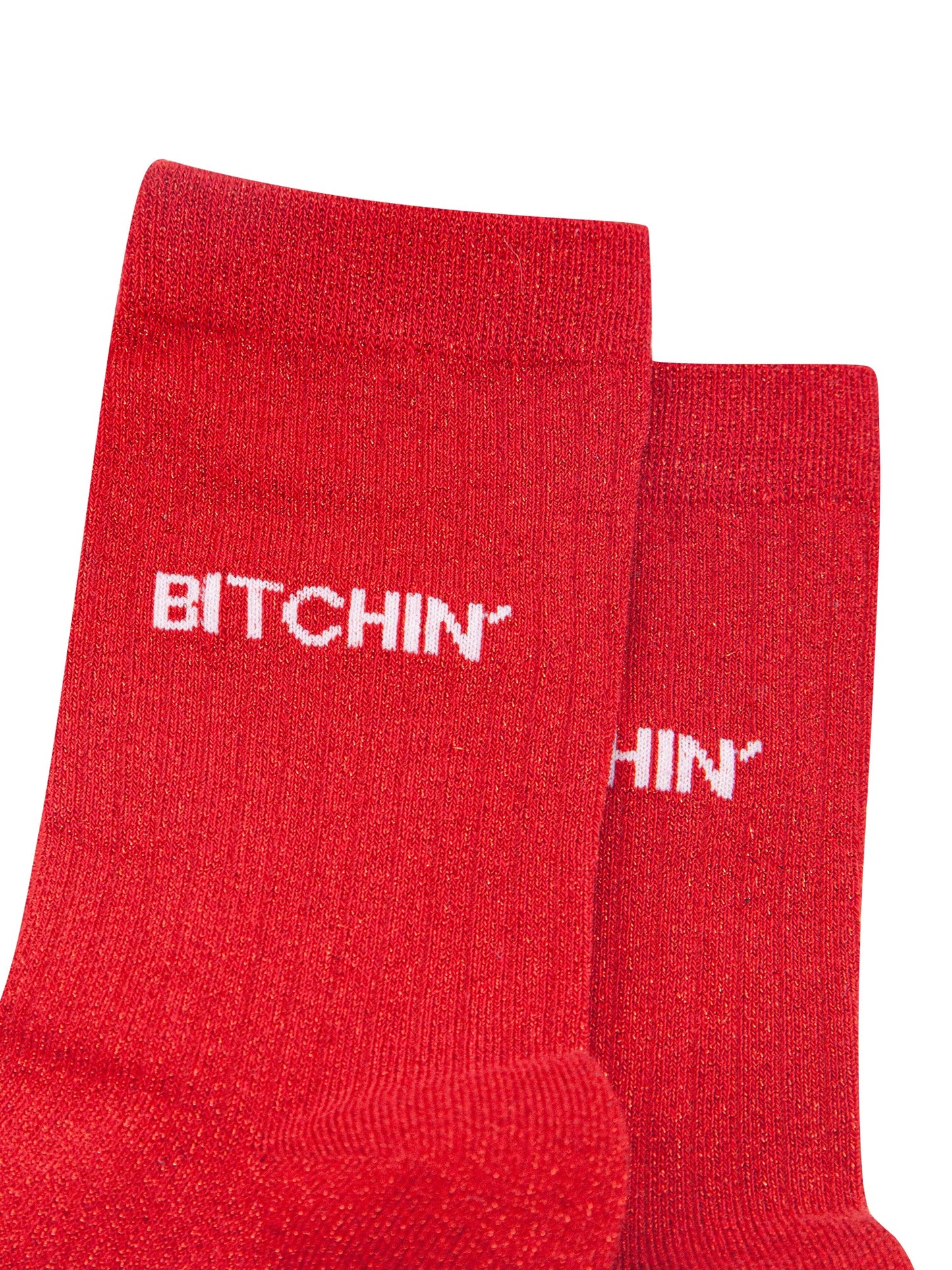 Bitchin Combed Cotton Glitter Socks in Red
