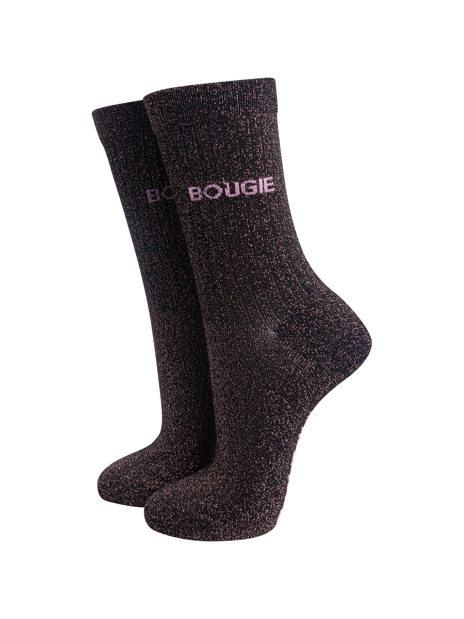 Bougie-Combed-Cotton-Glitter-Socks-in-Black/Brown-On-Mannequin