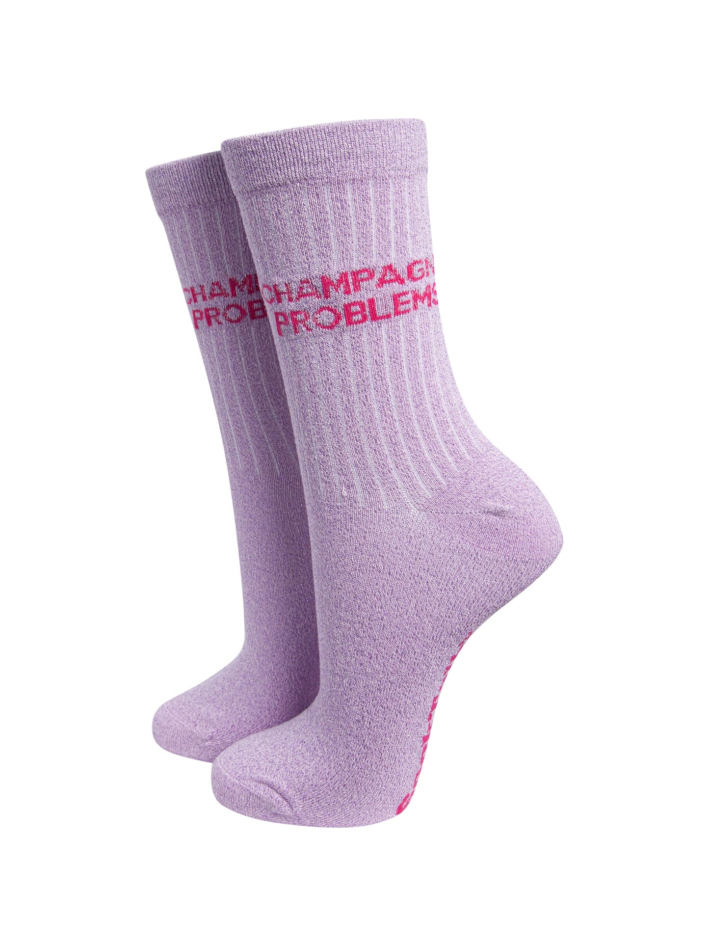 Champagne-Problems-Combed-Cotton-Glitter-Socks-in-Lilac-On-Mannequin