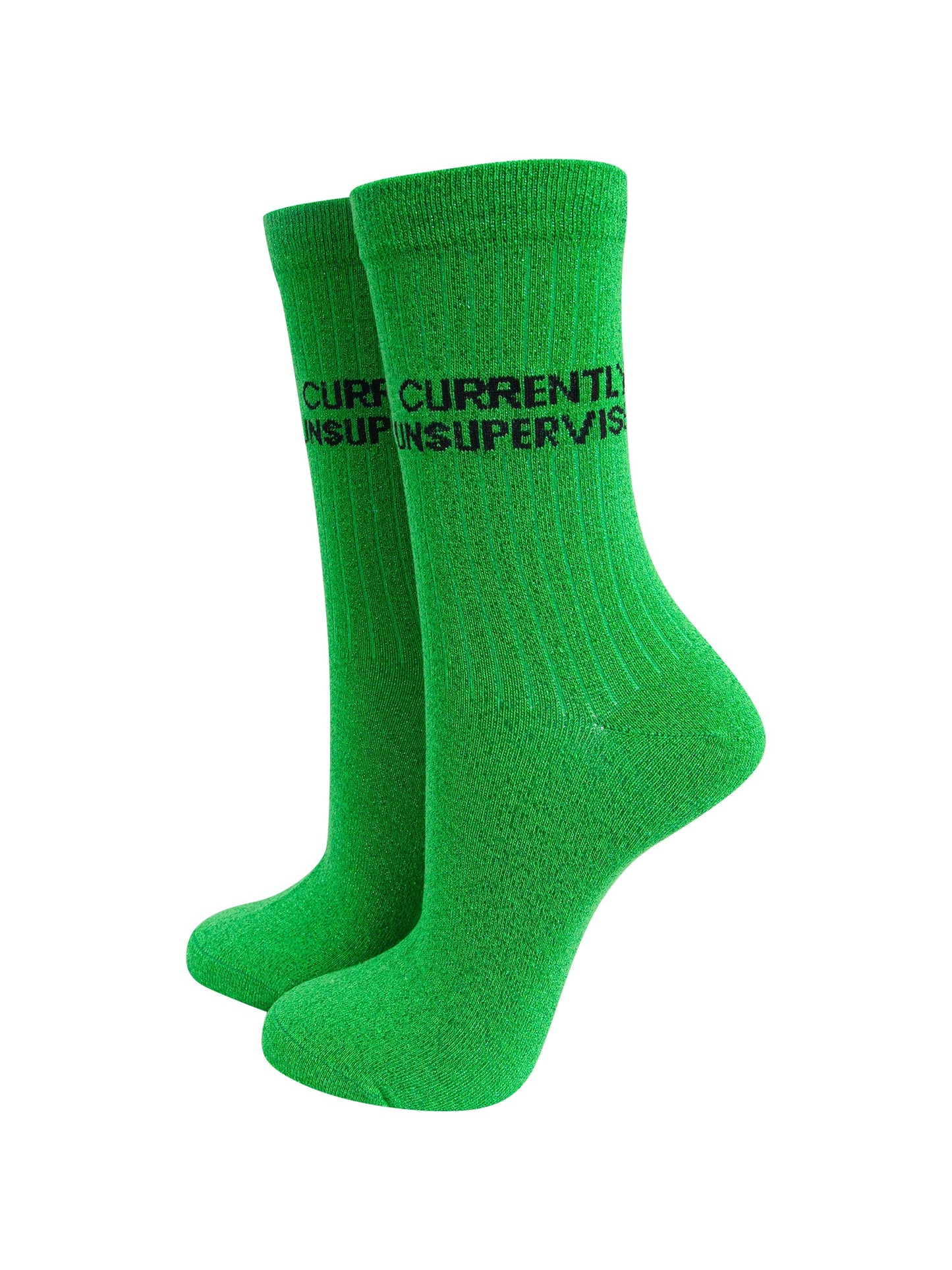 Currently Unsupervised Combed Cotton Glitter Socks in Lime