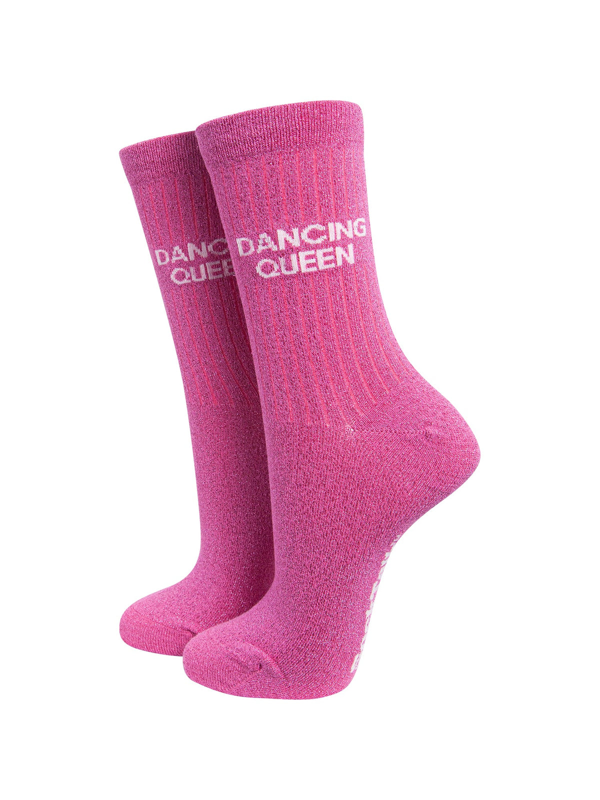 Dancing-Queen-Combed-Cotton-Glitter-Socks-in-Hot-Pink-On-Mannequin