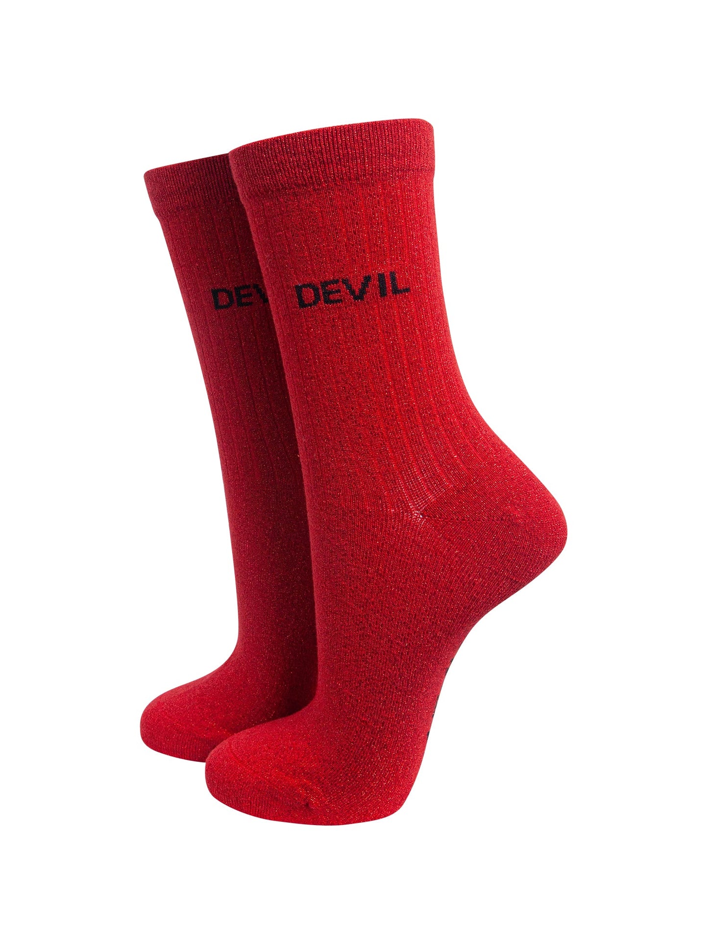 Devil-Combed-Cotton-Glitter-Socks-in-Red-On-Mannequin
