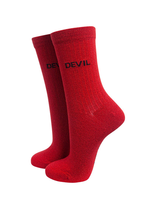 Devil-Combed-Cotton-Glitter-Socks-in-Red-On-Mannequin
