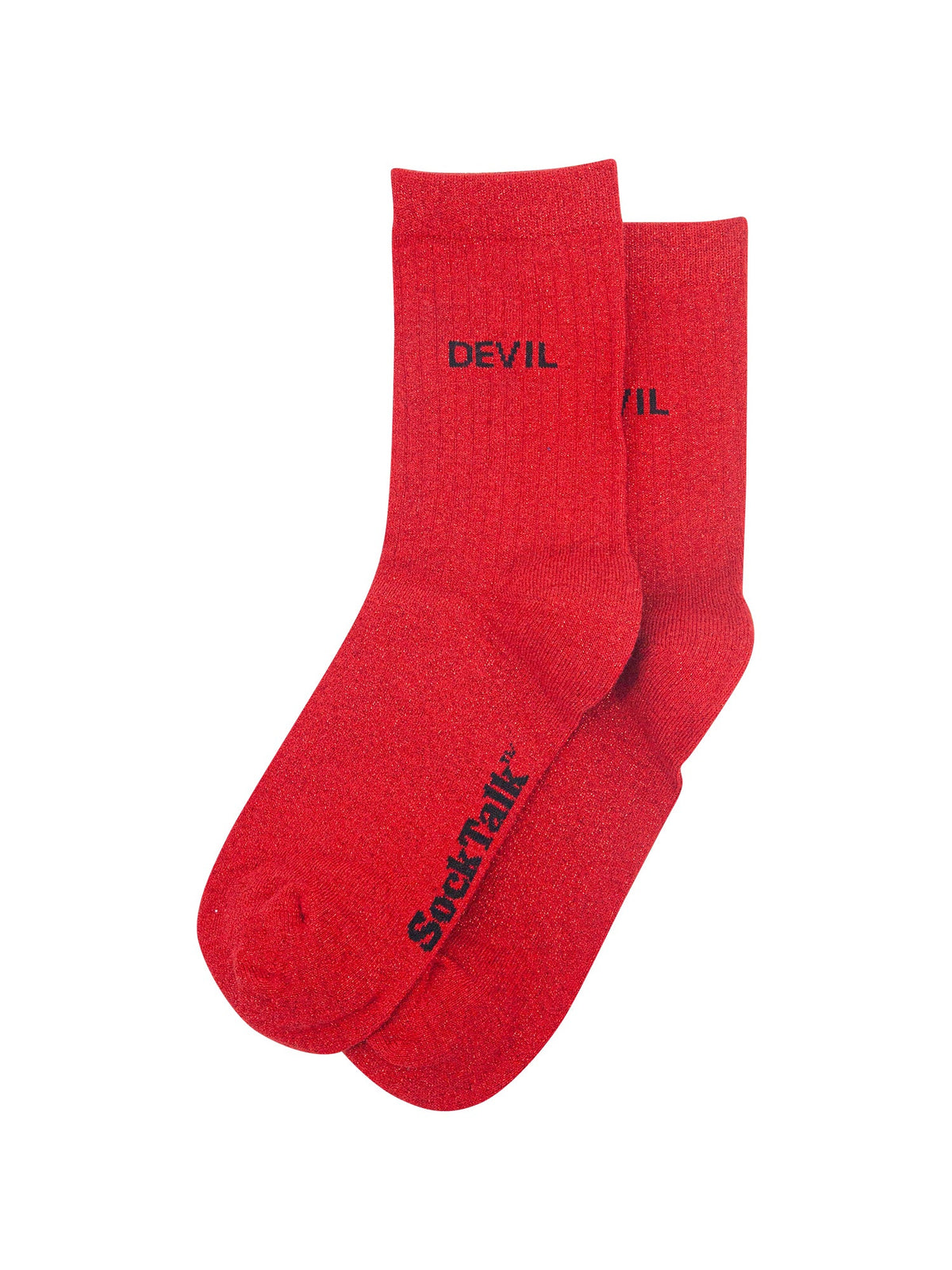 Devil-Combed-Cotton-Glitter-Socks-in-Red-Laid-Flat