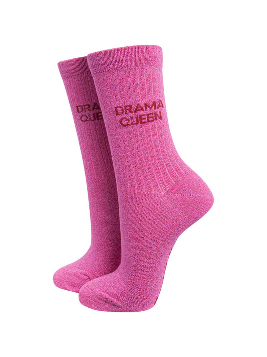 Drama-Queen-Combed-Cotton-Glitter-Socks-in-Hot-Pink-On-Mannequin